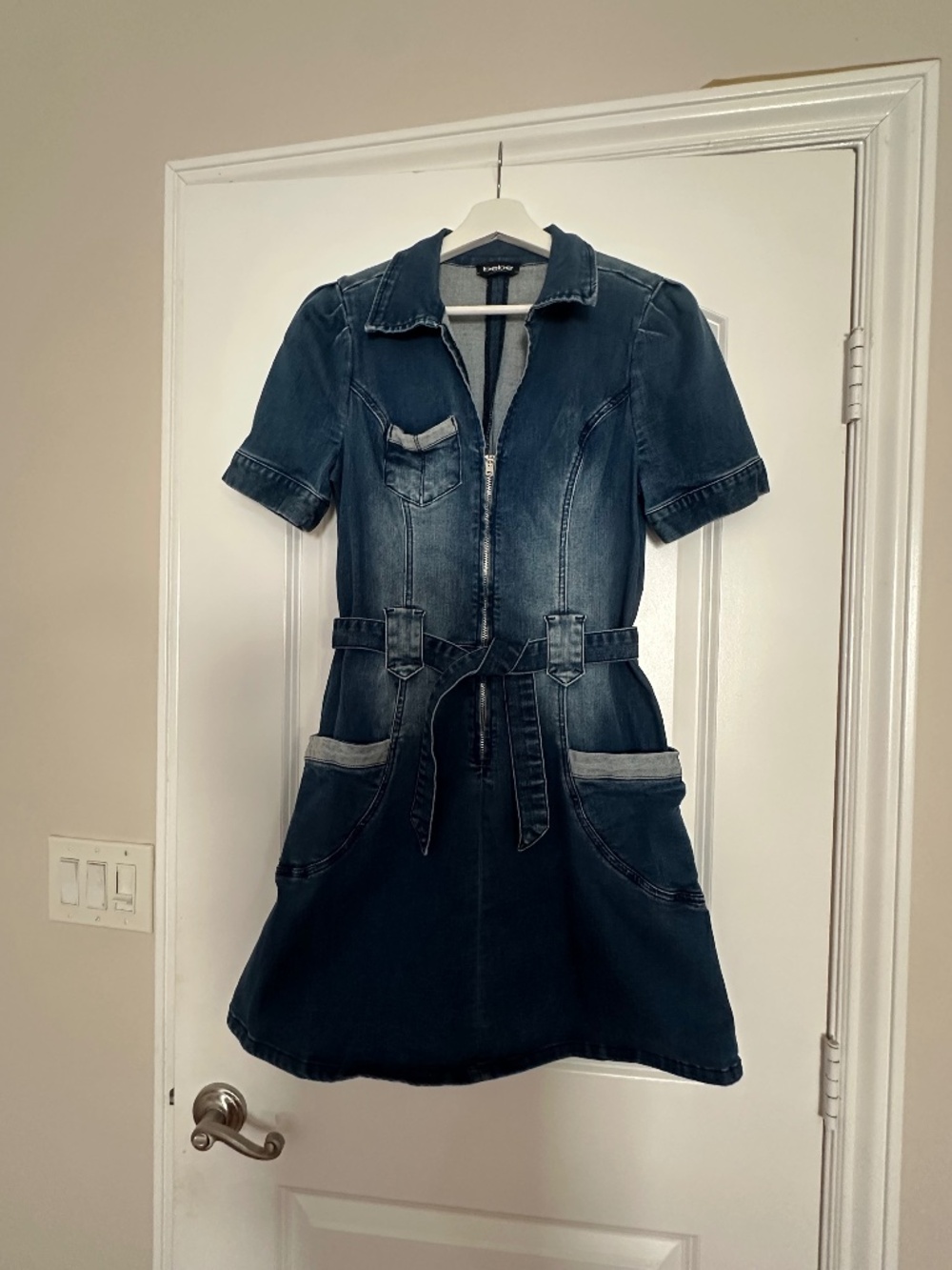 Bebe navy blue denim dress with belt size 4